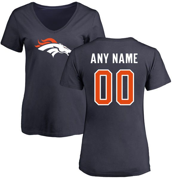 Women Denver Broncos NFL Pro Line Navy Custom Name and Number Logo Slim Fit T-Shirt